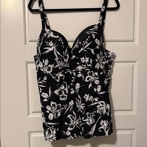 Floral Black and White Women's Swimming Top